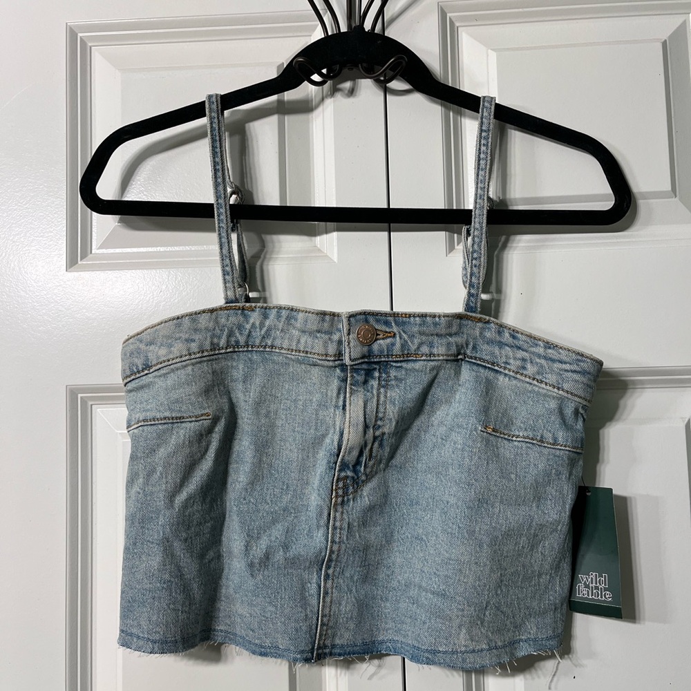 Wild Fable Denim medium wash Bustier Crop Top w/  Adjustable Straps Womens Sz XS